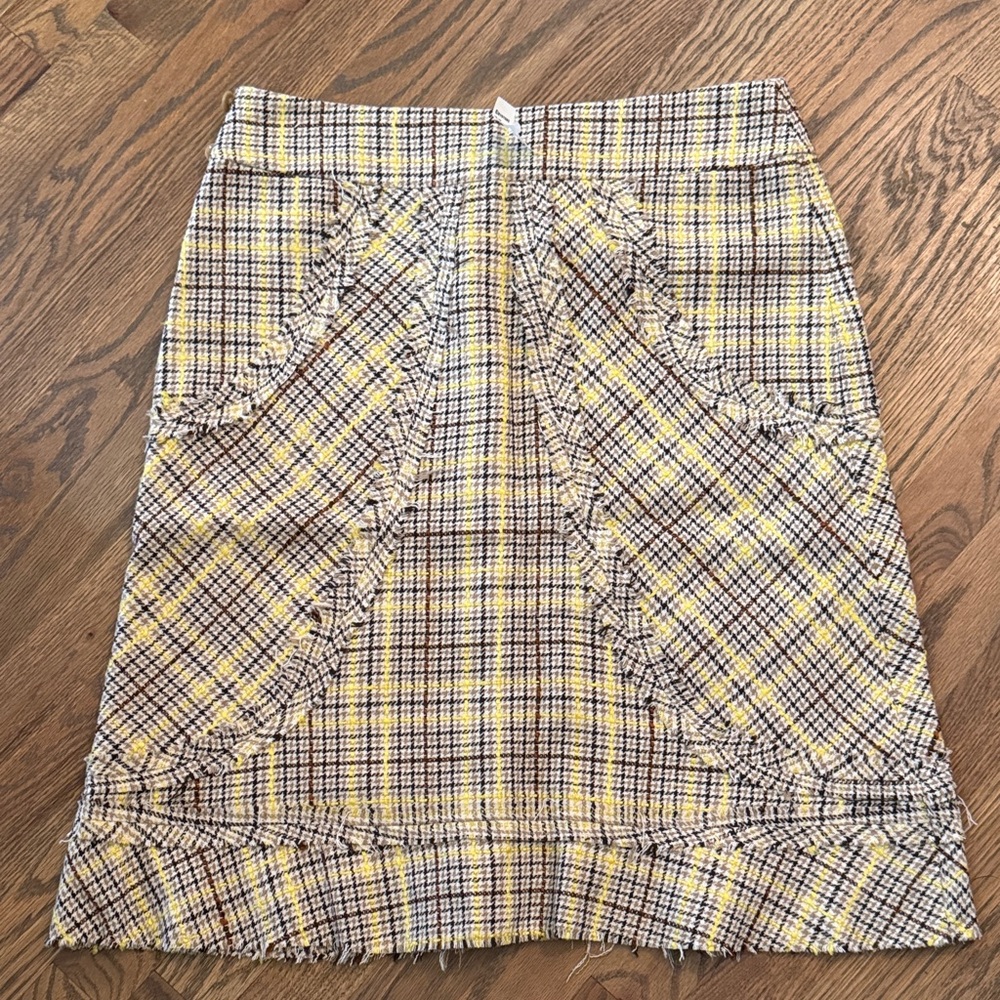 Anthropologie Elevenses Yellow Tan Plaid Women's Skirt 10 NWT